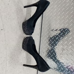 BBrian Atwood Women's Black Suede Rhinestone Shoes